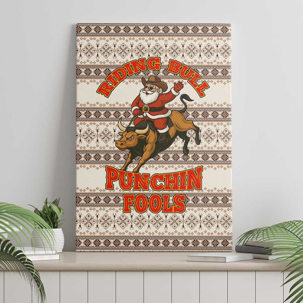 Riding Bulls Punchin Fools Christmas Canvas Wall Art Xmas Holiday Patterns - Wonder Print Shop