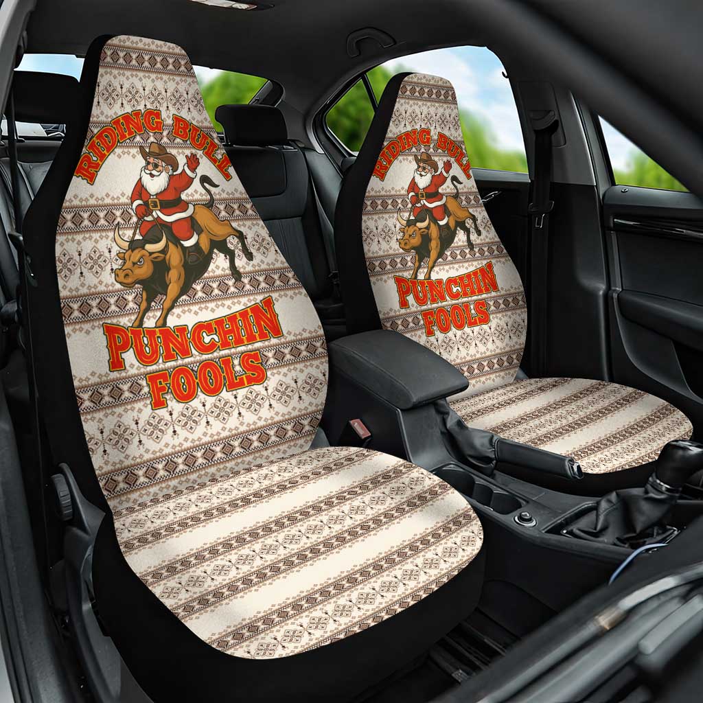 Riding Bulls Punchin Fools Christmas Car Seat Cover Xmas Holiday Patterns - Wonder Print Shop