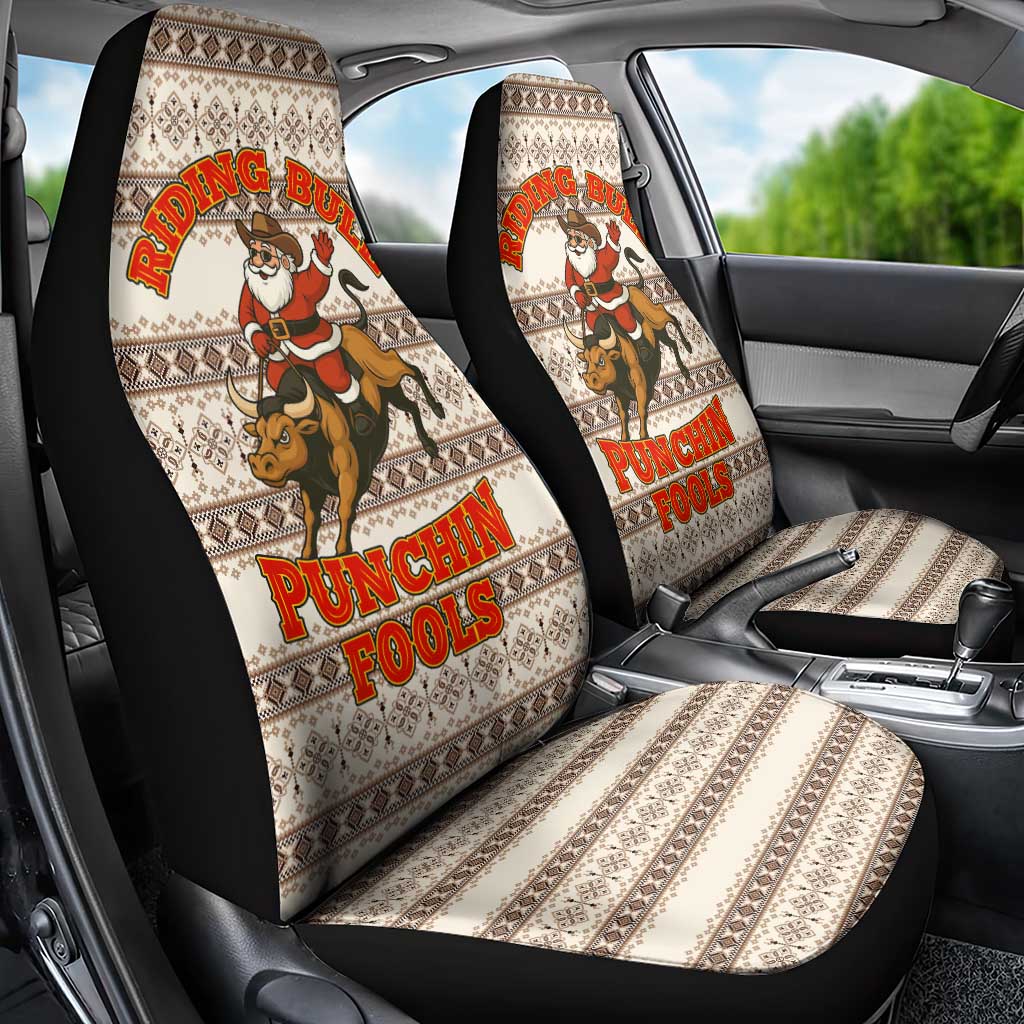 Riding Bulls Punchin Fools Christmas Car Seat Cover Xmas Holiday Patterns - Wonder Print Shop