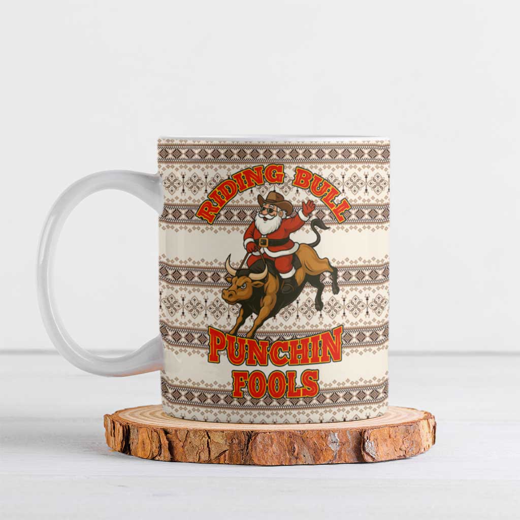 Riding Bulls Punchin Fools Christmas Ceramic Mug Xmas Holiday Patterns - Wonder Print Shop