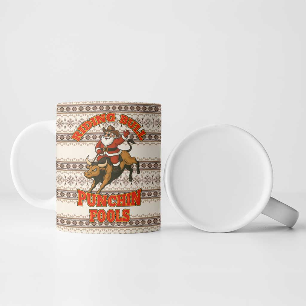 Riding Bulls Punchin Fools Christmas Ceramic Mug Xmas Holiday Patterns - Wonder Print Shop