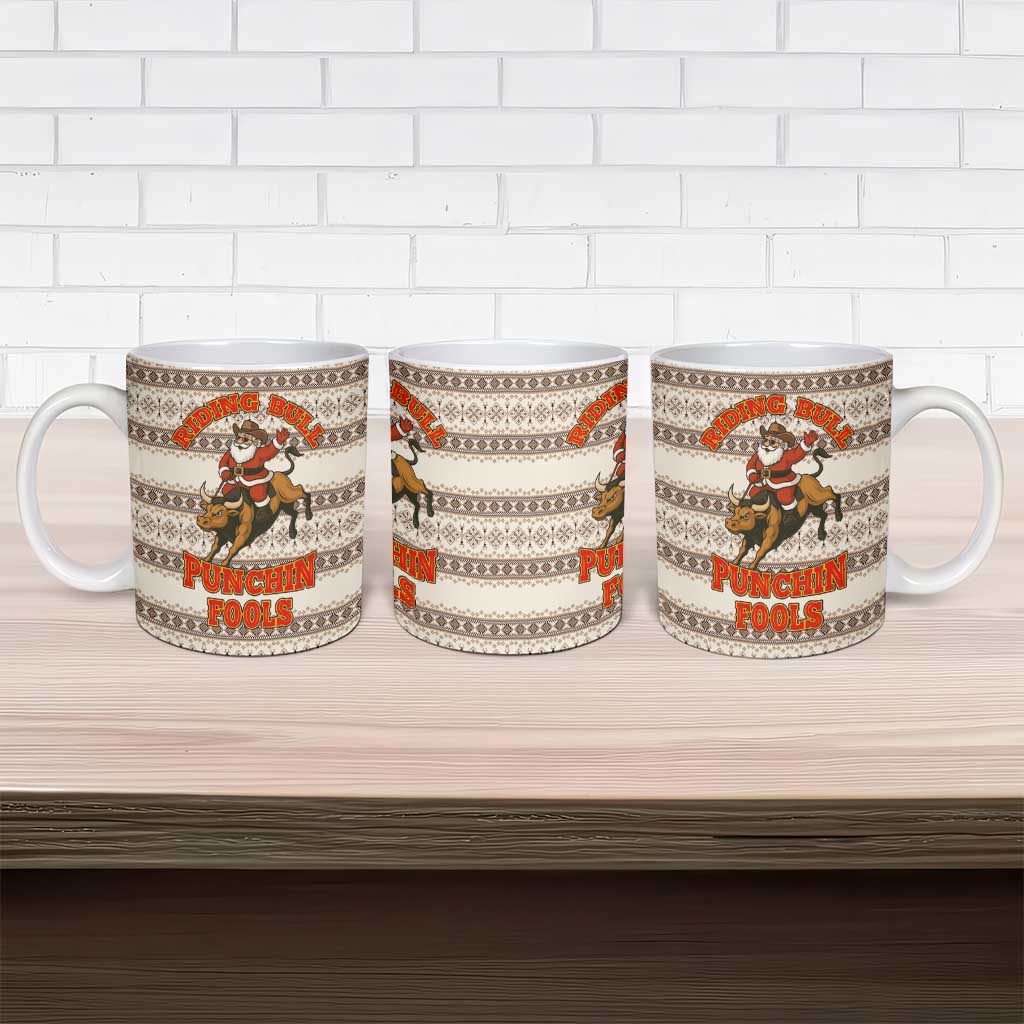 Riding Bulls Punchin Fools Christmas Ceramic Mug Xmas Holiday Patterns - Wonder Print Shop