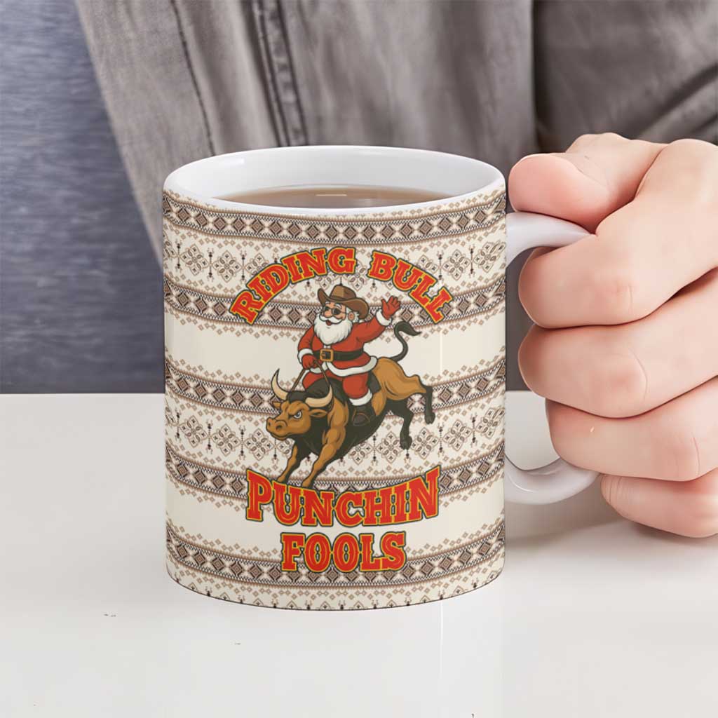 Riding Bulls Punchin Fools Christmas Ceramic Mug Xmas Holiday Patterns - Wonder Print Shop