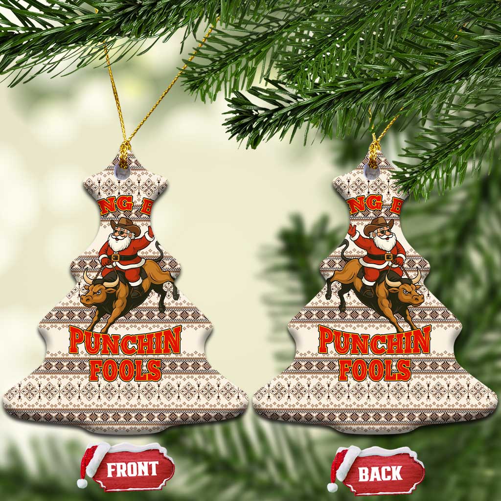 Riding Bulls Punchin Fools Christmas Ceramic Ornament Xmas Holiday Patterns - Wonder Print Shop