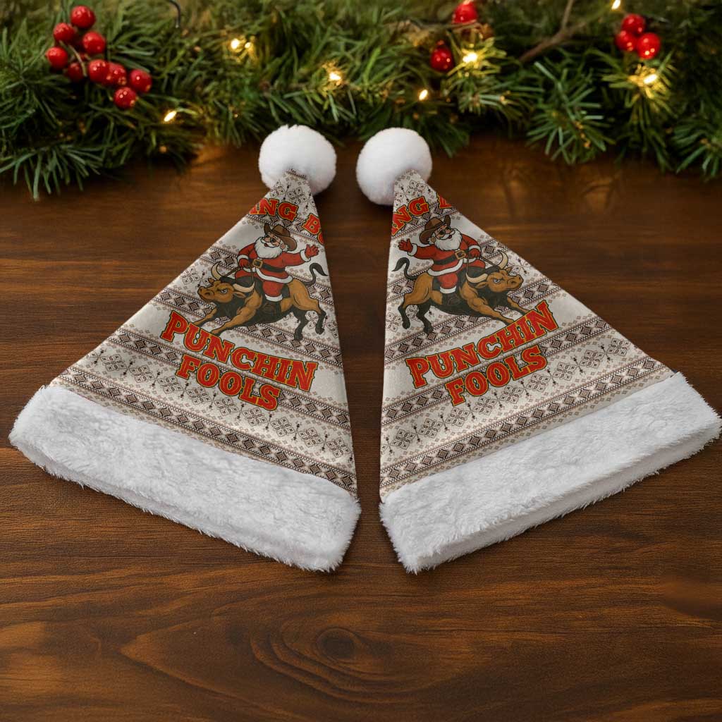 Riding Bulls Punchin Fools Christmas Santa Hat Xmas Holiday Patterns - Wonder Print Shop