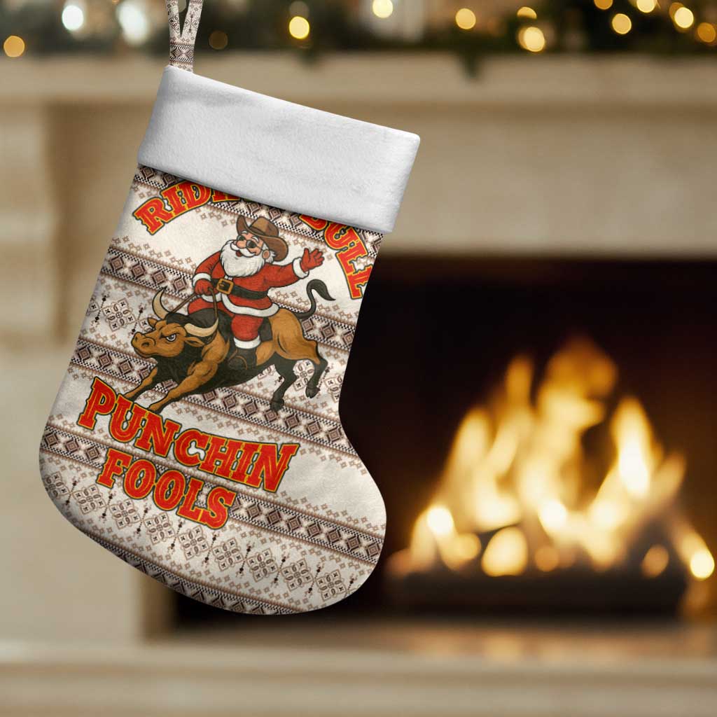 Riding Bulls Punchin Fools Christmas Stocking Xmas Holiday Patterns - Wonder Print Shop