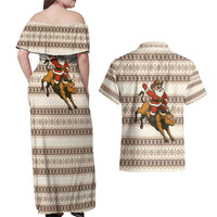 Riding Bulls Punchin Fools Christmas Couples Matching Off Shoulder Maxi Dress and Hawaiian Shirt Xmas Holiday Patterns - Wonder Print Shop
