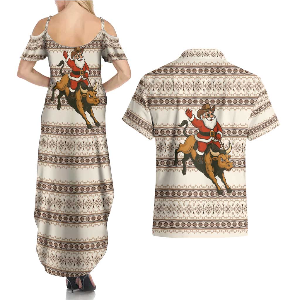 Riding Bulls Punchin Fools Christmas Couples Matching Summer Maxi Dress and Hawaiian Shirt Xmas Holiday Patterns - Wonder Print Shop