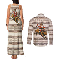 Riding Bulls Punchin Fools Christmas Couples Matching Tank Maxi Dress and Long Sleeve Button Shirt Xmas Holiday Patterns - Wonder Print Shop