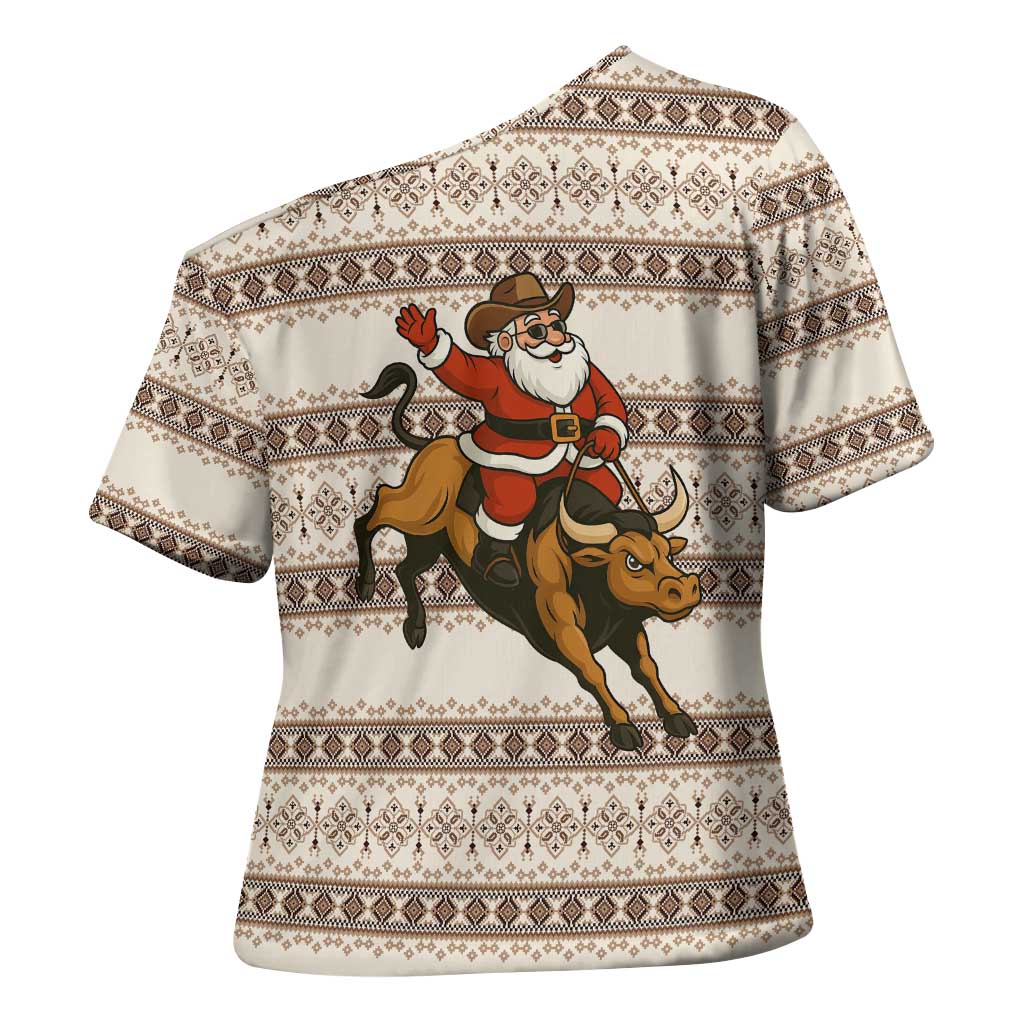Riding Bulls Punchin Fools Christmas Cross Shoulder Shirt Xmas Holiday Patterns - Wonder Print Shop