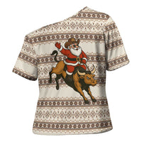 Riding Bulls Punchin Fools Christmas Cross Shoulder Shirt Xmas Holiday Patterns - Wonder Print Shop