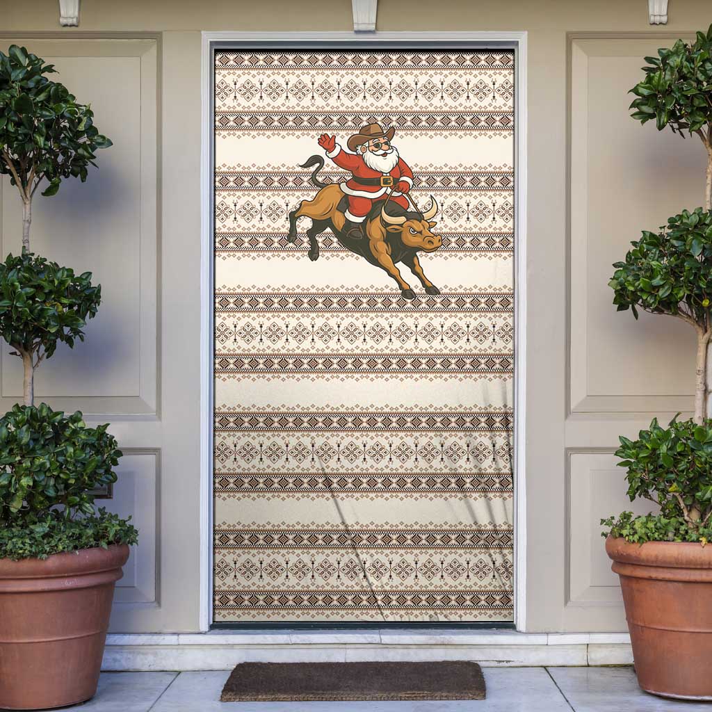 Riding Bulls Punchin Fools Christmas Door Cover Xmas Holiday Patterns - Wonder Print Shop