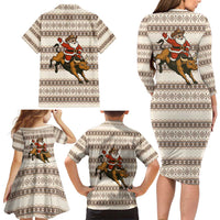 Riding Bulls Punchin Fools Christmas Family Matching Long Sleeve Bodycon Dress and Hawaiian Shirt Xmas Holiday Patterns - Wonder Print Shop