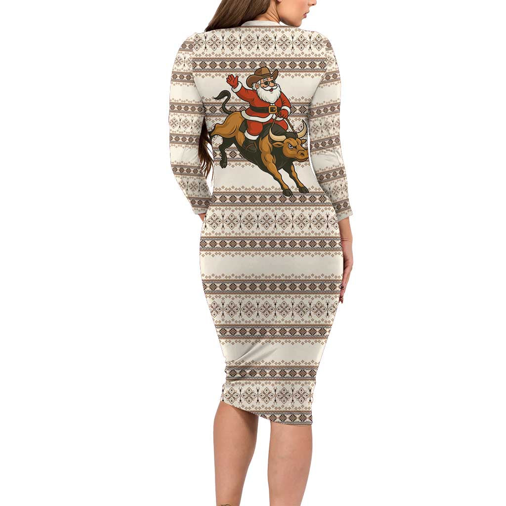 Riding Bulls Punchin Fools Christmas Family Matching Long Sleeve Bodycon Dress and Hawaiian Shirt Xmas Holiday Patterns - Wonder Print Shop