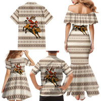 Riding Bulls Punchin Fools Christmas Family Matching Mermaid Dress and Hawaiian Shirt Xmas Holiday Patterns - Wonder Print Shop