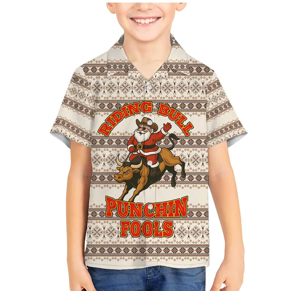 Riding Bulls Punchin Fools Christmas Family Matching Mermaid Dress and Hawaiian Shirt Xmas Holiday Patterns - Wonder Print Shop