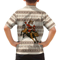 Riding Bulls Punchin Fools Christmas Family Matching Off The Shoulder Long Sleeve Dress and Hawaiian Shirt Xmas Holiday Patterns - Wonder Print Shop