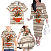 Riding Bulls Punchin Fools Christmas Family Matching Off The Shoulder Long Sleeve Dress and Hawaiian Shirt Xmas Holiday Patterns - Wonder Print Shop