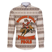 Riding Bulls Punchin Fools Christmas Family Matching Off The Shoulder Long Sleeve Dress and Hawaiian Shirt Xmas Holiday Patterns - Wonder Print Shop
