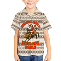 Riding Bulls Punchin Fools Christmas Family Matching Off The Shoulder Long Sleeve Dress and Hawaiian Shirt Xmas Holiday Patterns - Wonder Print Shop