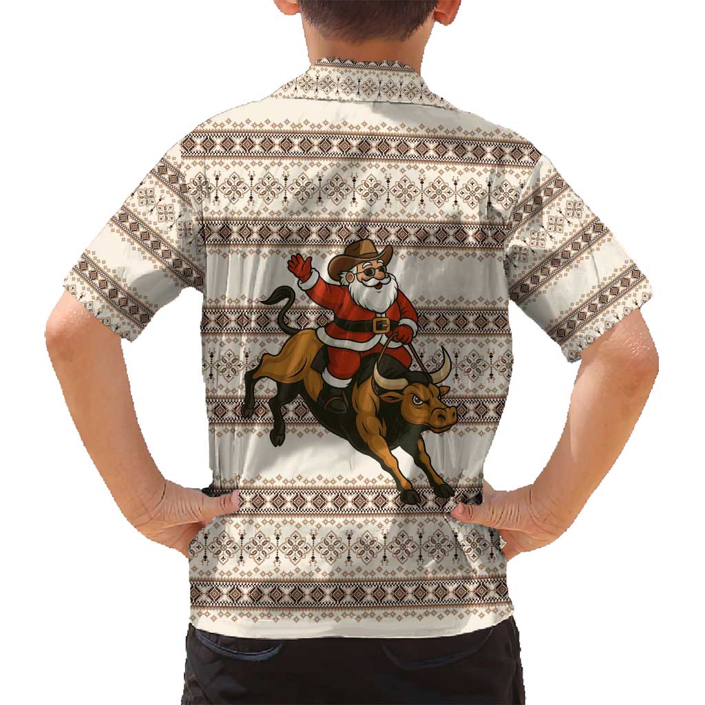 Riding Bulls Punchin Fools Christmas Family Matching Off Shoulder Maxi Dress and Hawaiian Shirt Xmas Holiday Patterns - Wonder Print Shop