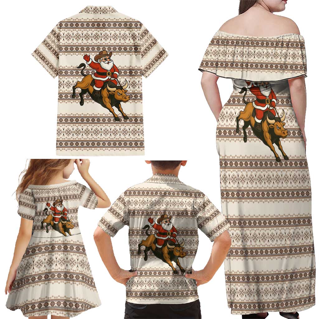 Riding Bulls Punchin Fools Christmas Family Matching Off Shoulder Maxi Dress and Hawaiian Shirt Xmas Holiday Patterns - Wonder Print Shop