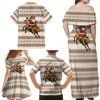 Riding Bulls Punchin Fools Christmas Family Matching Off Shoulder Maxi Dress and Hawaiian Shirt Xmas Holiday Patterns - Wonder Print Shop