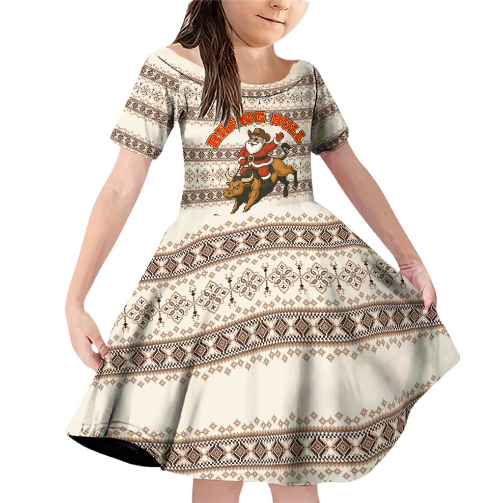 Riding Bulls Punchin Fools Christmas Family Matching Off Shoulder Short Dress and Hawaiian Shirt Xmas Holiday Patterns - Wonder Print Shop