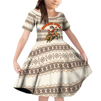 Riding Bulls Punchin Fools Christmas Family Matching Off Shoulder Short Dress and Hawaiian Shirt Xmas Holiday Patterns - Wonder Print Shop