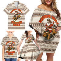 Riding Bulls Punchin Fools Christmas Family Matching Off Shoulder Short Dress and Hawaiian Shirt Xmas Holiday Patterns - Wonder Print Shop