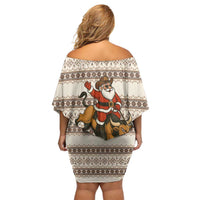 Riding Bulls Punchin Fools Christmas Family Matching Off Shoulder Short Dress and Hawaiian Shirt Xmas Holiday Patterns - Wonder Print Shop