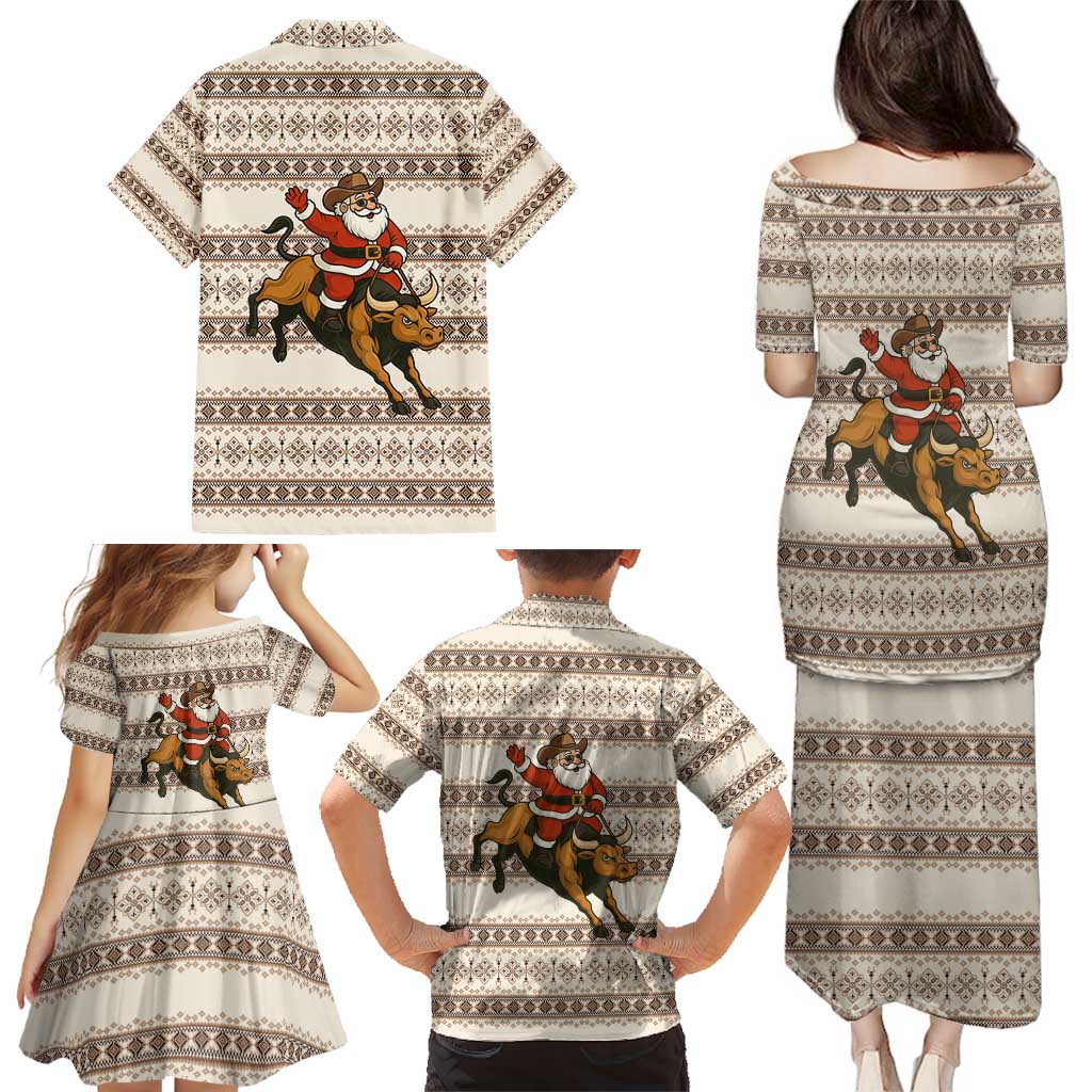 Riding Bulls Punchin Fools Christmas Family Matching Puletasi and Hawaiian Shirt Xmas Holiday Patterns - Wonder Print Shop