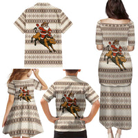 Riding Bulls Punchin Fools Christmas Family Matching Puletasi and Hawaiian Shirt Xmas Holiday Patterns - Wonder Print Shop