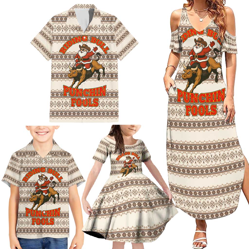 Riding Bulls Punchin Fools Christmas Family Matching Summer Maxi Dress and Hawaiian Shirt Xmas Holiday Patterns - Wonder Print Shop