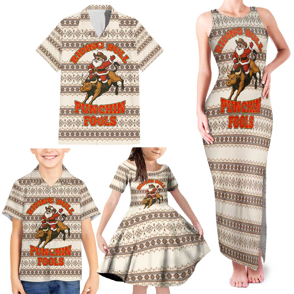 Riding Bulls Punchin Fools Christmas Family Matching Tank Maxi Dress and Hawaiian Shirt Xmas Holiday Patterns - Wonder Print Shop