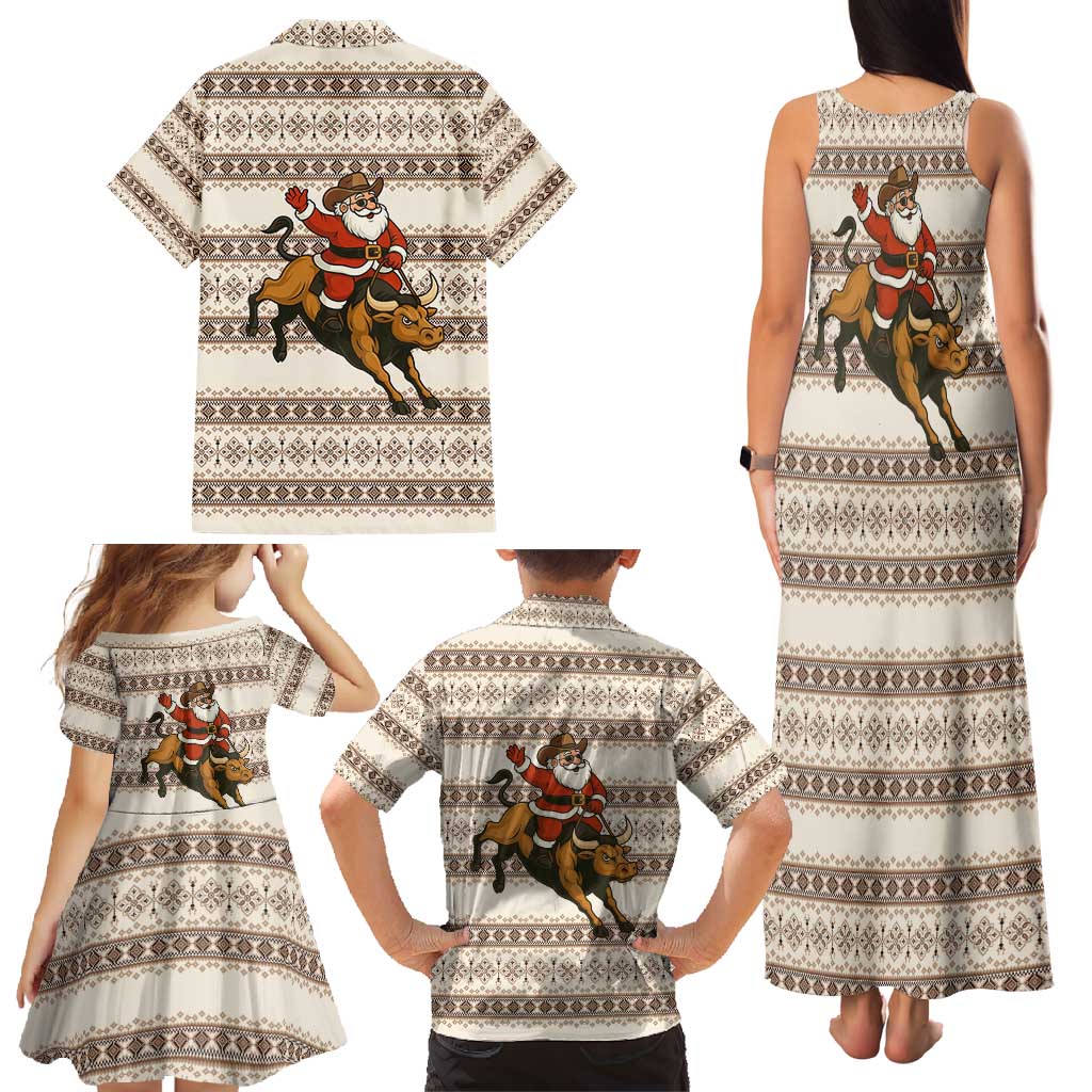 Riding Bulls Punchin Fools Christmas Family Matching Tank Maxi Dress and Hawaiian Shirt Xmas Holiday Patterns - Wonder Print Shop