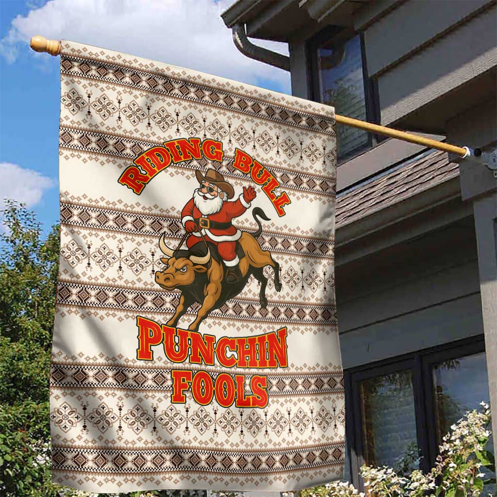 Riding Bulls Punchin Fools Christmas Garden Flag Xmas Holiday Patterns - Wonder Print Shop