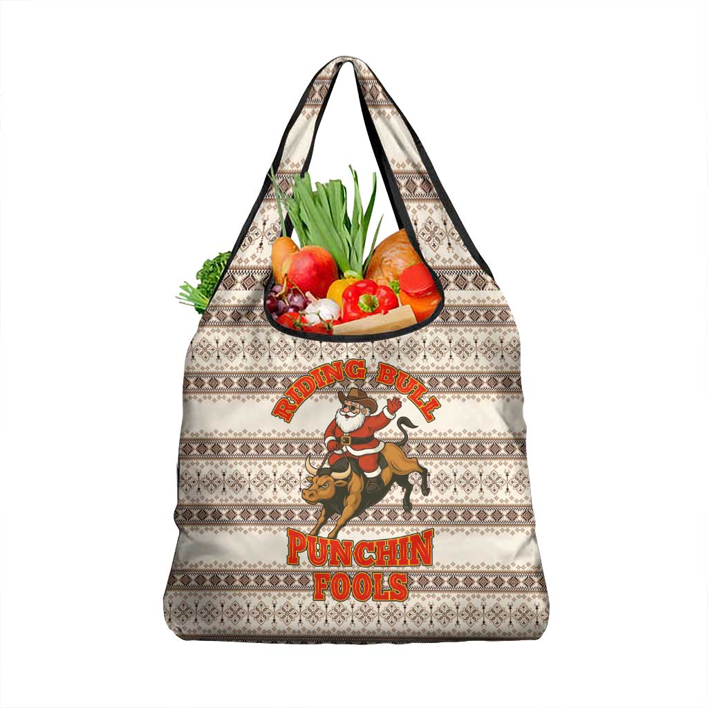 Riding Bulls Punchin Fools Christmas Grocery Bag Xmas Holiday Patterns - Wonder Print Shop