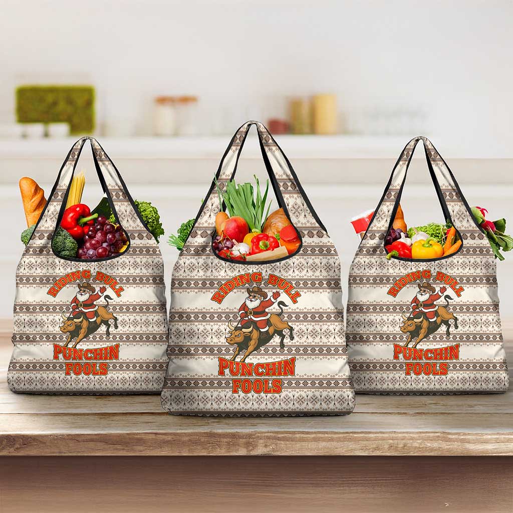 Riding Bulls Punchin Fools Christmas Grocery Bag Xmas Holiday Patterns - Wonder Print Shop
