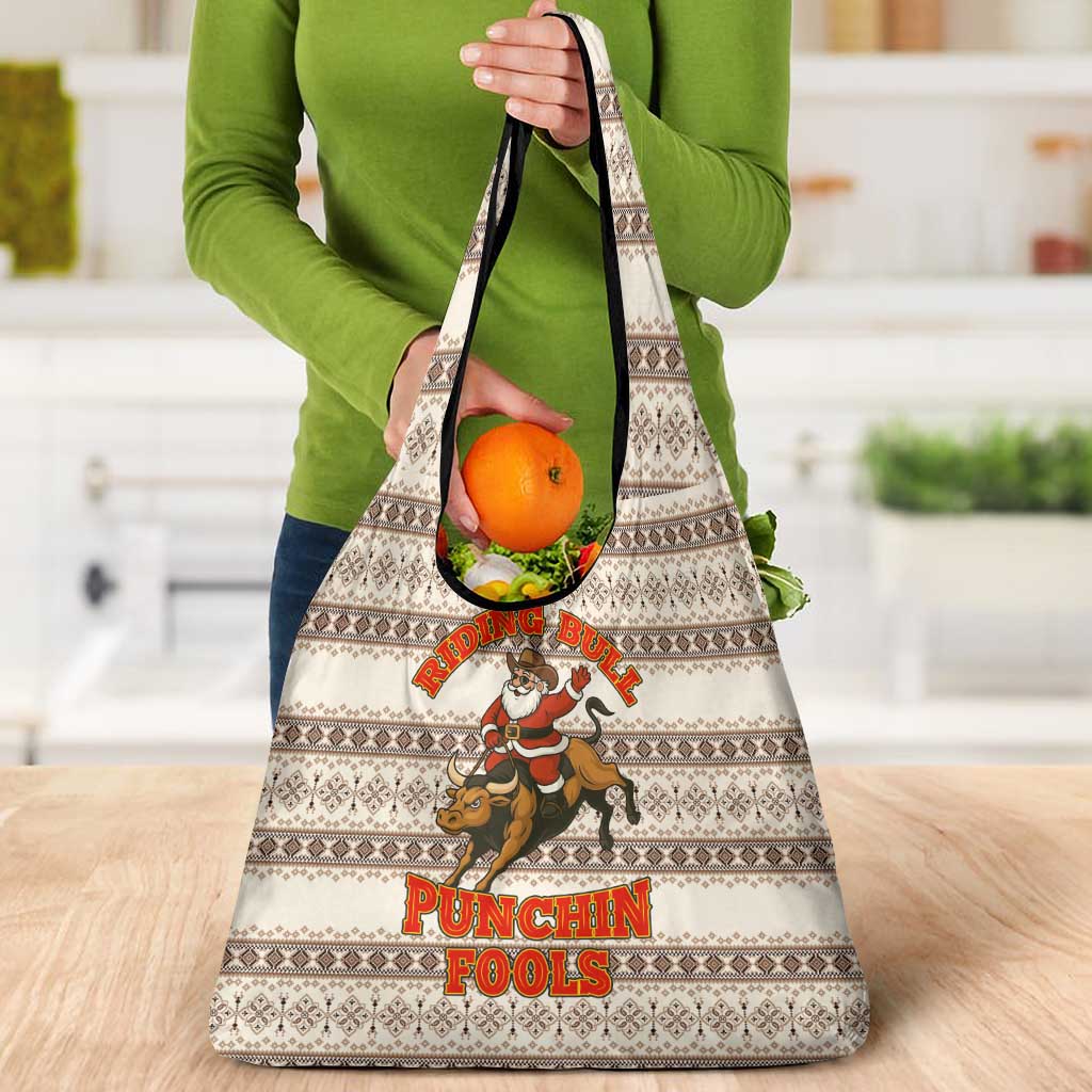 Riding Bulls Punchin Fools Christmas Grocery Bag Xmas Holiday Patterns - Wonder Print Shop