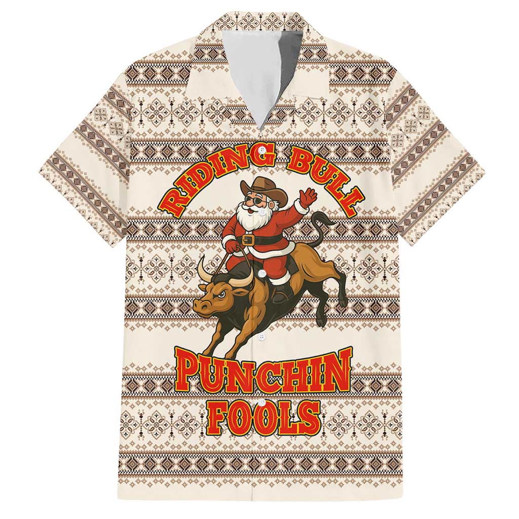 Riding Bulls Punchin Fools Christmas Hawaiian Shirt Xmas Holiday Patterns - Wonder Print Shop