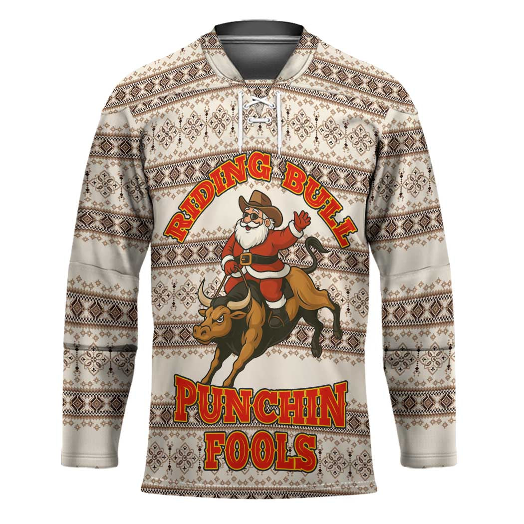 Riding Bulls Punchin Fools Christmas Hockey Jersey Xmas Holiday Patterns - Wonder Print Shop