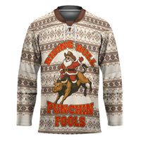 Riding Bulls Punchin Fools Christmas Hockey Jersey Xmas Holiday Patterns - Wonder Print Shop