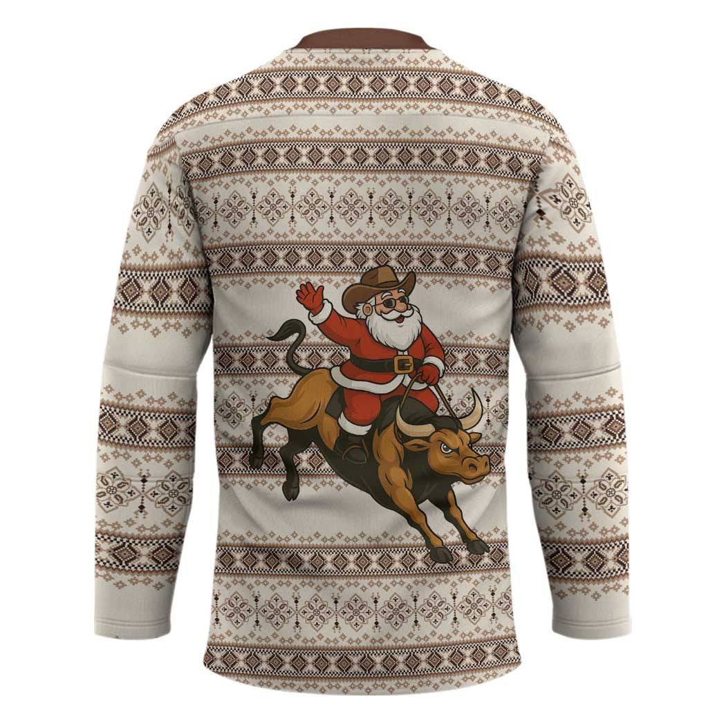 Riding Bulls Punchin Fools Christmas Hockey Jersey Xmas Holiday Patterns - Wonder Print Shop