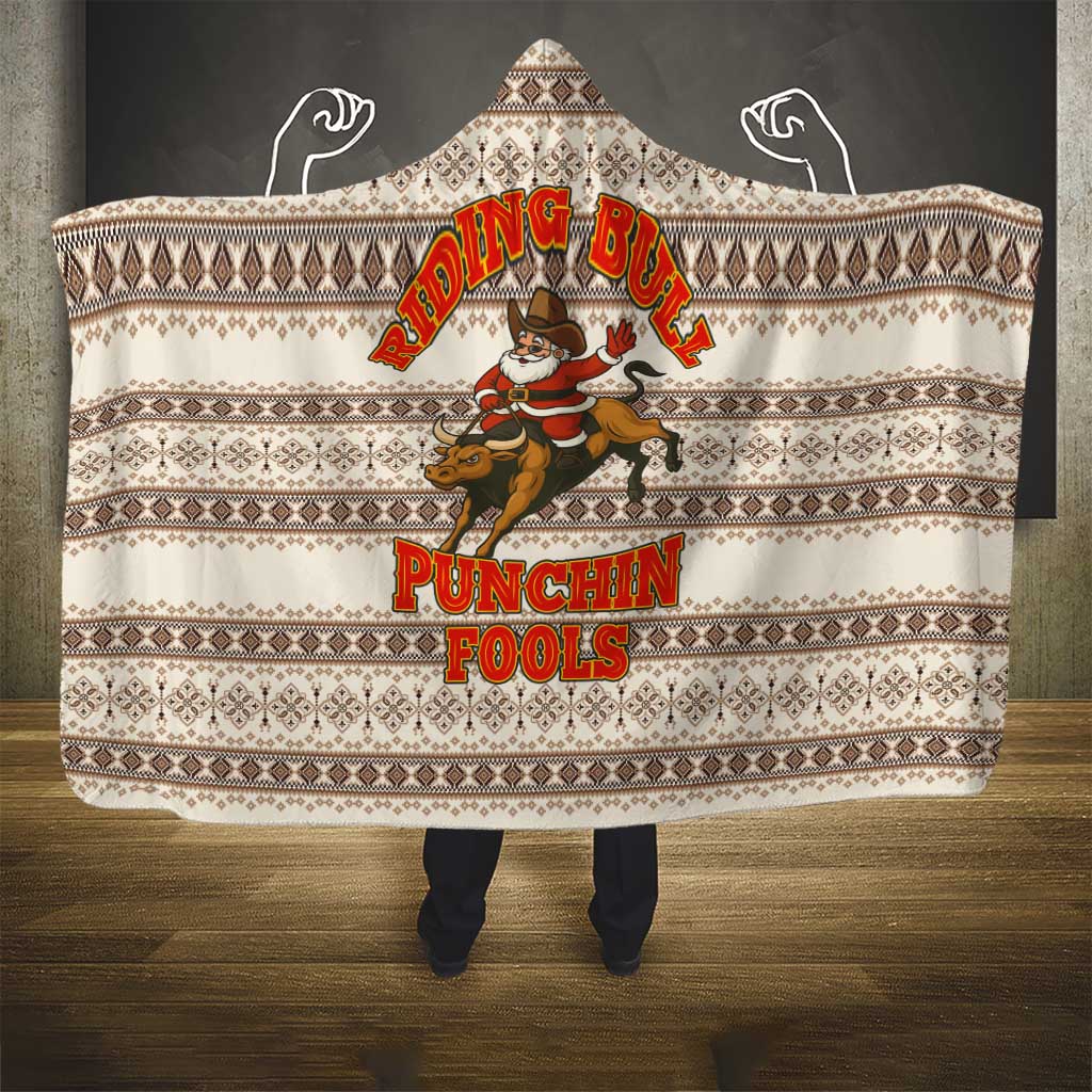 Riding Bulls Punchin Fools Christmas Hooded Blanket Xmas Holiday Patterns - Wonder Print Shop