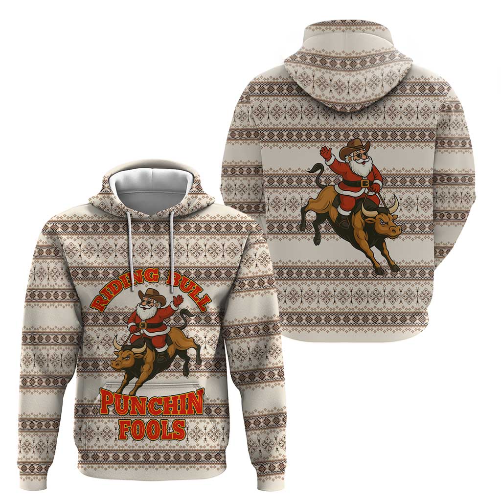 Riding Bulls Punchin Fools Christmas Hoodie Xmas Holiday Patterns - Wonder Print Shop