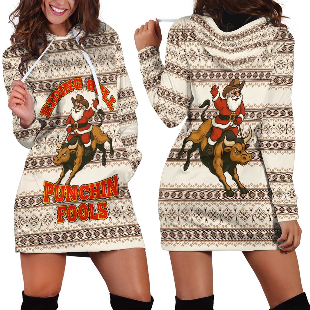 Riding Bulls Punchin Fools Christmas Hoodie Dress Xmas Holiday Patterns - Wonder Print Shop