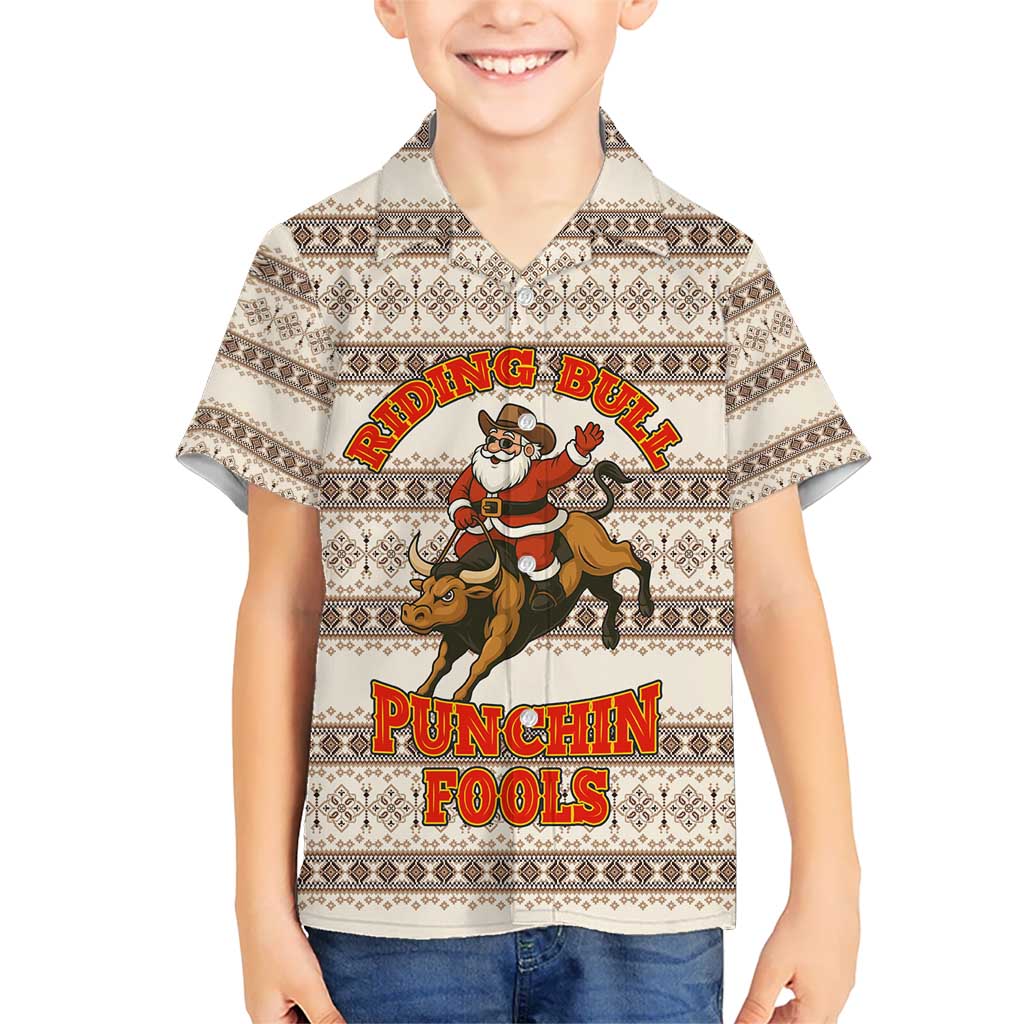 Riding Bulls Punchin Fools Christmas Kid Hawaiian Shirt Xmas Holiday Patterns - Wonder Print Shop