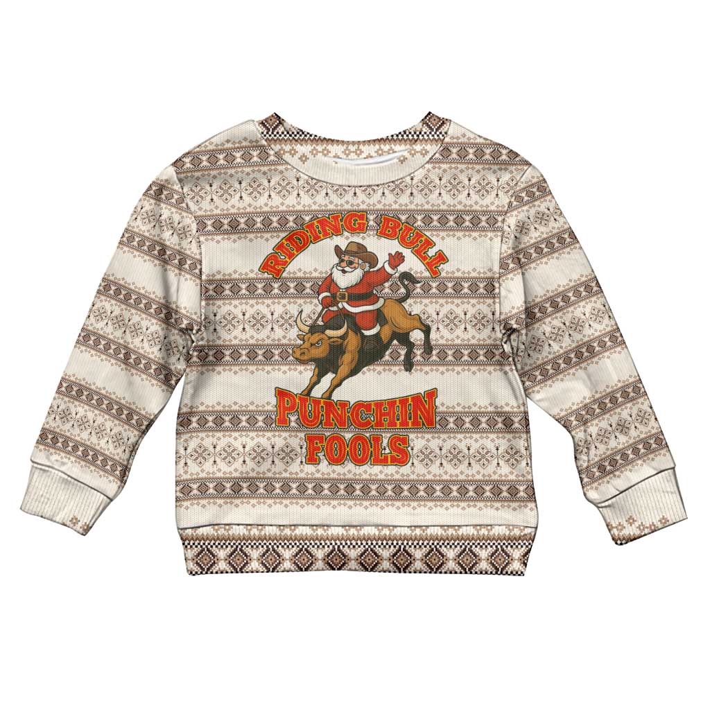 Riding Bulls Punchin Fools Christmas Kid Ugly Christmas Sweater Xmas Holiday Patterns - Wonder Print Shop