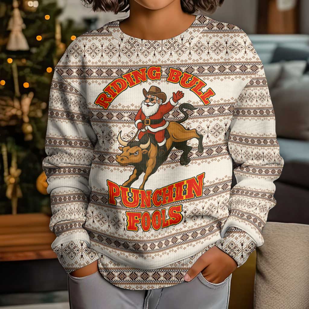 Riding Bulls Punchin Fools Christmas Kid Ugly Christmas Sweater Xmas Holiday Patterns - Wonder Print Shop